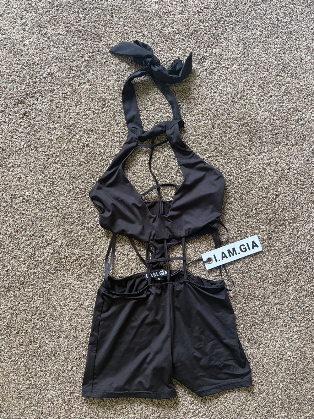 I.AM.GIA Black One-Piece Halter Romper
